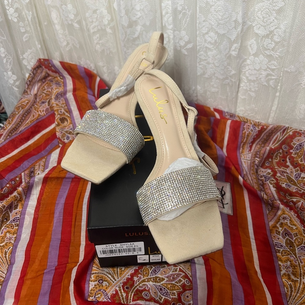 Lulu's Beige & Silver Studded Heeled Sandals “SHYLAA” (8.5)